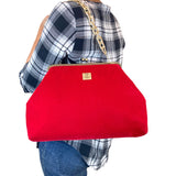 Big Red Velvet Frame Handbag