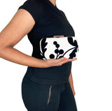 Zok and Zaari Black and White Velvet Clutch Handbag