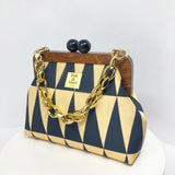 Zok and Zaari Red Brocade Digital Printing Teakwood Handmade Frame wrist handbag