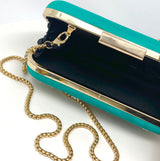 Zok and Zaar Cyan Green Hand Embroidered Handmade Handbag with gold wrist chain