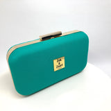 Zok and Zaar Cyan Green Hand Embroidered Handmade Handbag with gold wrist chain