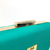 Zok and Zaar Cyan Green Hand Embroidered Handmade Handbag with gold wrist chain