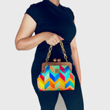 Zok and Zaar Digital Print Handmade Frame teakwood wrist handbag