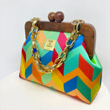 Zok and Zaar Digital Print Handmade Frame teakwood wrist handbag