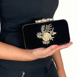 Gold Rose Velvet Clutch Handbag