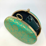 Zok and Zaari Cyan Brocade Clutch Handbag