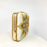 Zok and Zaari Hand Embroidered Bridal Clutch Handbag with gold chain