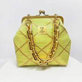 Zok and Zaari Green Brocade Metal Handmade Frame wrist handbag