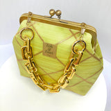 Zok and Zaari Green Brocade Metal Handmade Frame wrist handbag