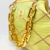 Zok and Zaari Green Brocade Metal Handmade Frame wrist handbag
