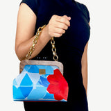 Zok and Zaari Handmade Blue Teakwood Wrist Bag