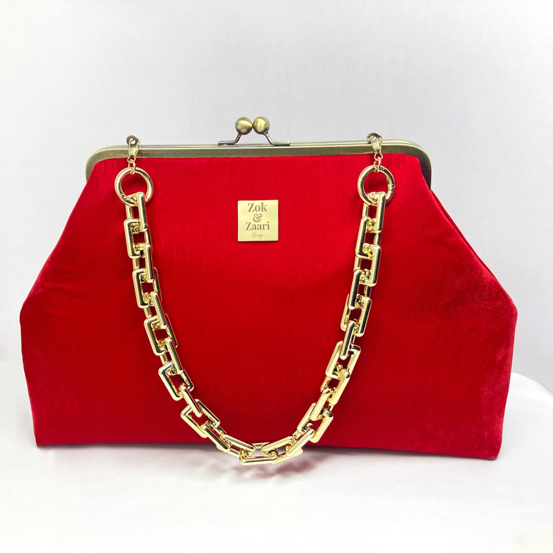 Big Red Velvet Frame Handbag