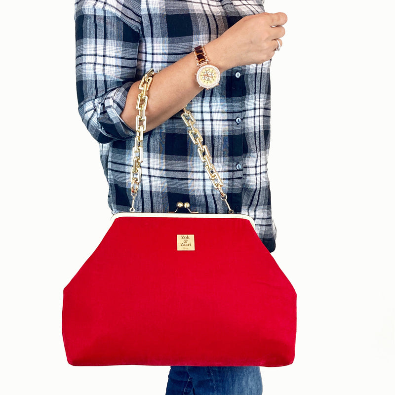 Big Red Velvet Frame Handbag