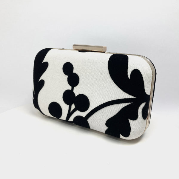 Zok and Zaari Black and White Velvet Clutch Handbag