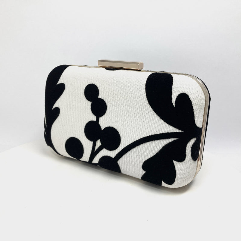 Zok and Zaari Black and White Velvet Clutch Handbag