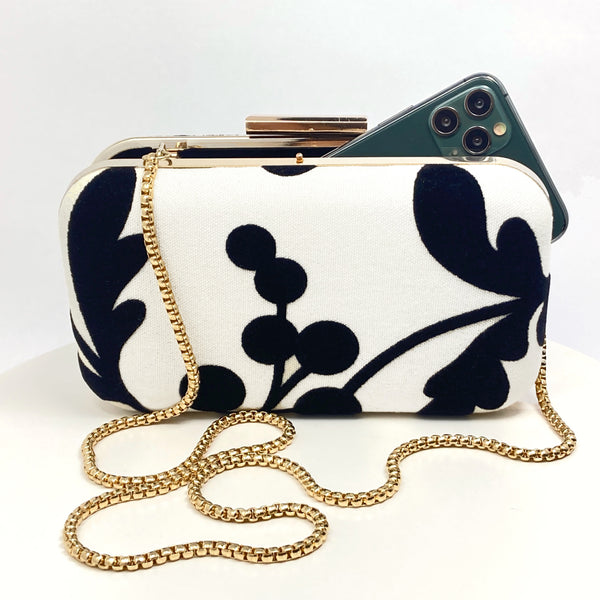Zok and Zaari Black and White Velvet Clutch Handbag