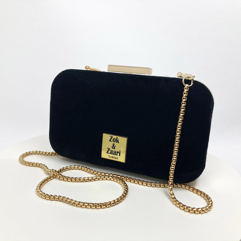 Zok and Zaari Black and White Velvet Clutch Handbag