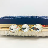 Zok and Zaar Blue Hand Embroidered Velvet Handmade Handbag with gold chain