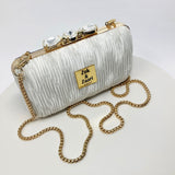 Zok and Zaar Blue Hand Embroidered Velvet Handmade Handbag with gold chain