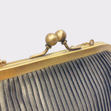 Zok and Zaari Pleated Brown Brass Frame wrist handbag