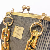 Zok and Zaari Pleated Brown Brass Frame wrist handbag