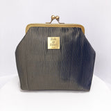 Zok and Zaari Pleated Brown Brass Frame wrist handbag