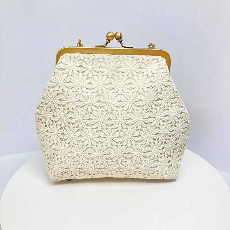 Zok and Zaari Crochet Brass Frame wrist handbag