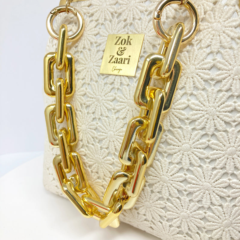 Zok and Zaari Crochet Brass Frame wrist handbag