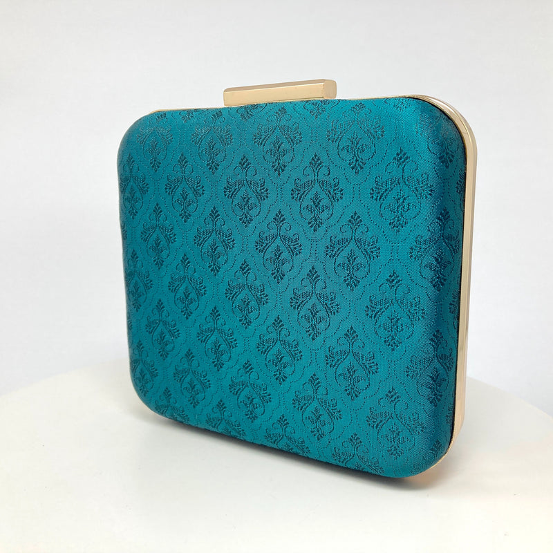 Zok and Zaari Cyan Brocade Clutch Handbag