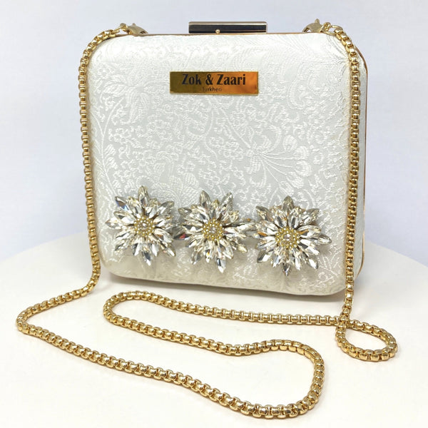 Zok and Zaari Cyan Brocade Clutch Handbag