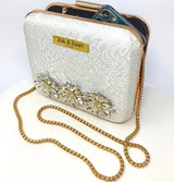 Zok and Zaari Cyan Brocade Clutch Handbag