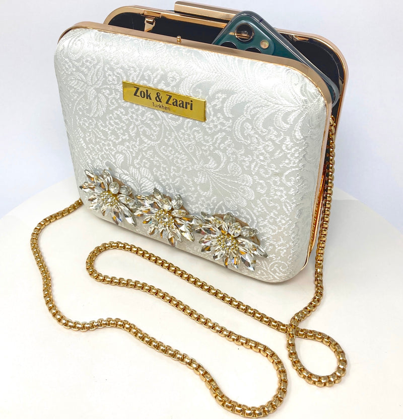 Zok and Zaari Cyan Brocade Clutch Handbag