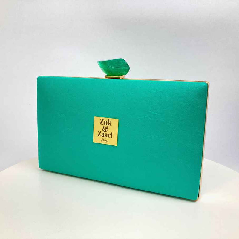 Cyan Faux Leather Clutch Handbag