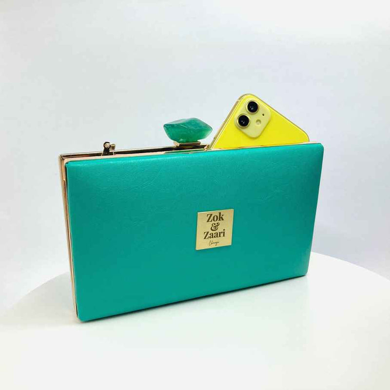 Cyan Faux Leather Clutch Handbag