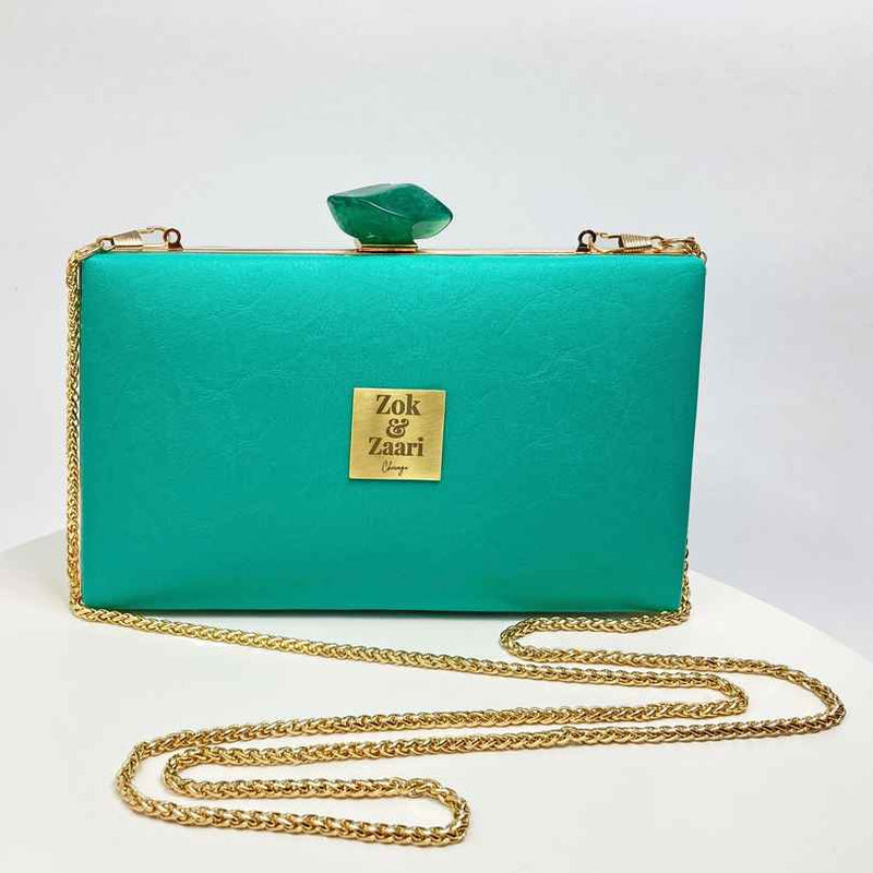 Cyan Faux Leather Clutch Handbag