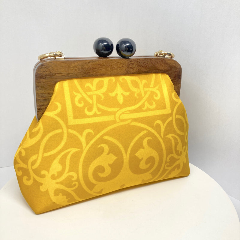 Zok and Zaar Yellow Digital Print Handmade Frame teakwood wrist handbag