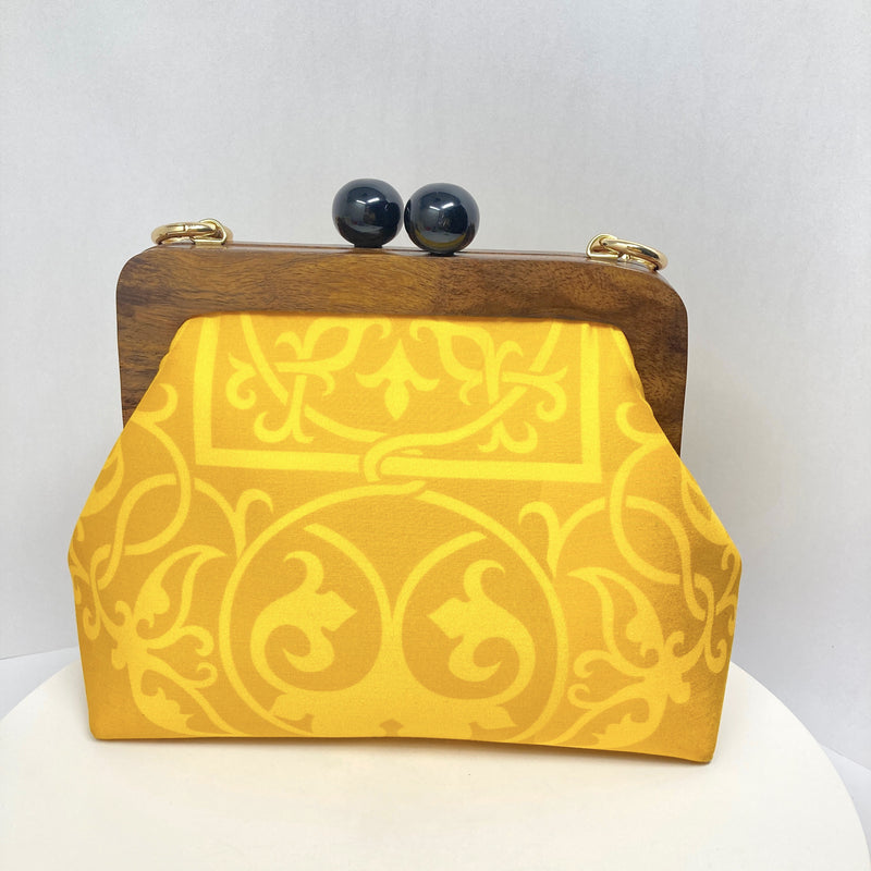 Zok and Zaar Yellow Digital Print Handmade Frame teakwood wrist handbag