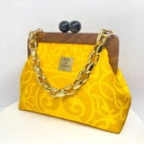 Zok and Zaar Yellow Digital Print Handmade Frame teakwood wrist handbag