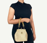 Zok and Zaari Gold Brocade Metal Handmade Frame wrist handbag