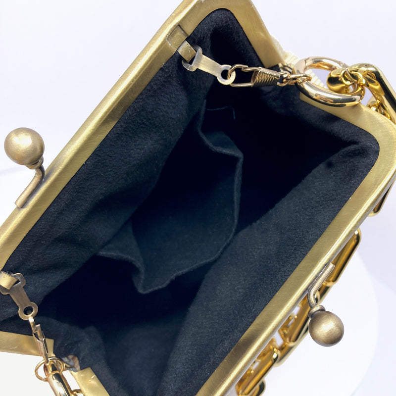 Zok and Zaari Gold Brocade Metal Handmade Frame wrist handbag