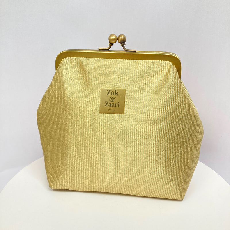 Zok and Zaari Gold Brocade Metal Handmade Frame wrist handbag