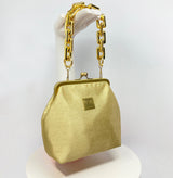 Zok and Zaari Gold Brocade Metal Handmade Frame wrist handbag