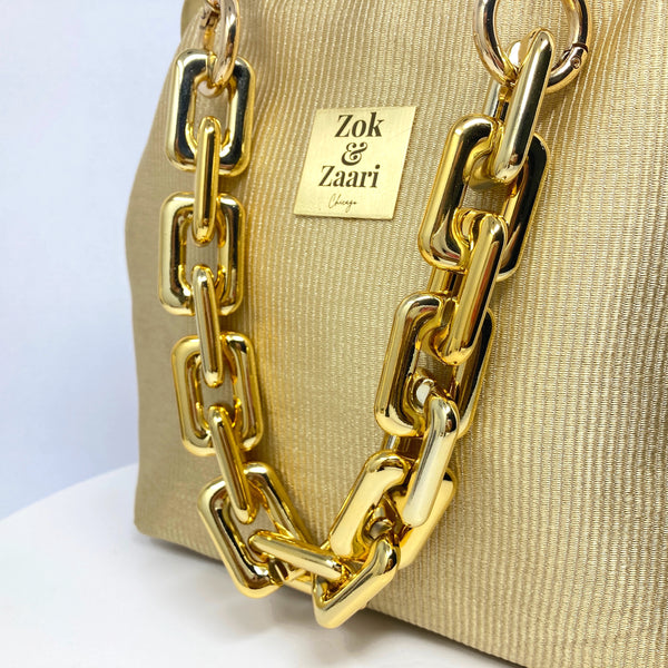 Zok and Zaari Gold Brocade Metal Handmade Frame wrist handbag