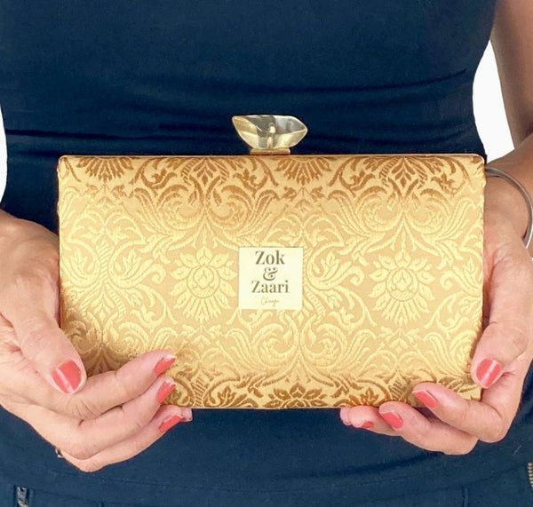 Zok and Zaari Gold Brocade Clutch Handbag