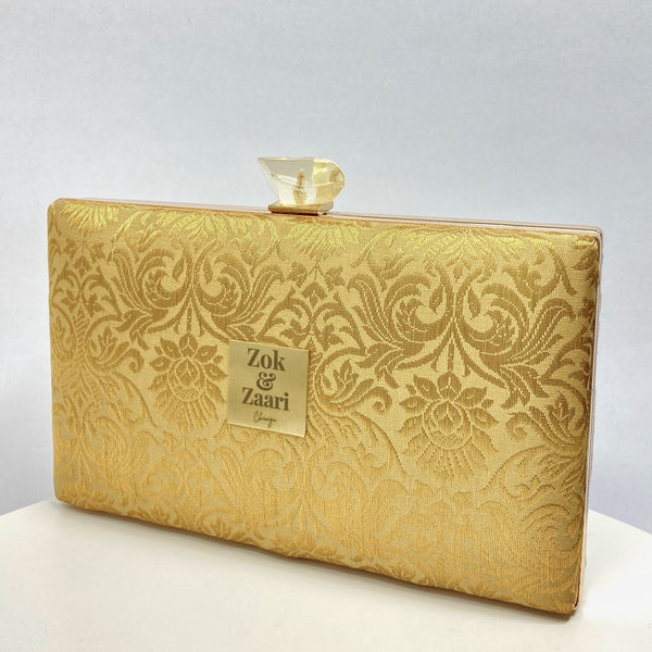 Zok and Zaari Gold Brocade Clutch Handbag
