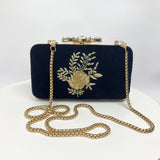 Gold Rose Velvet Clutch Handbag