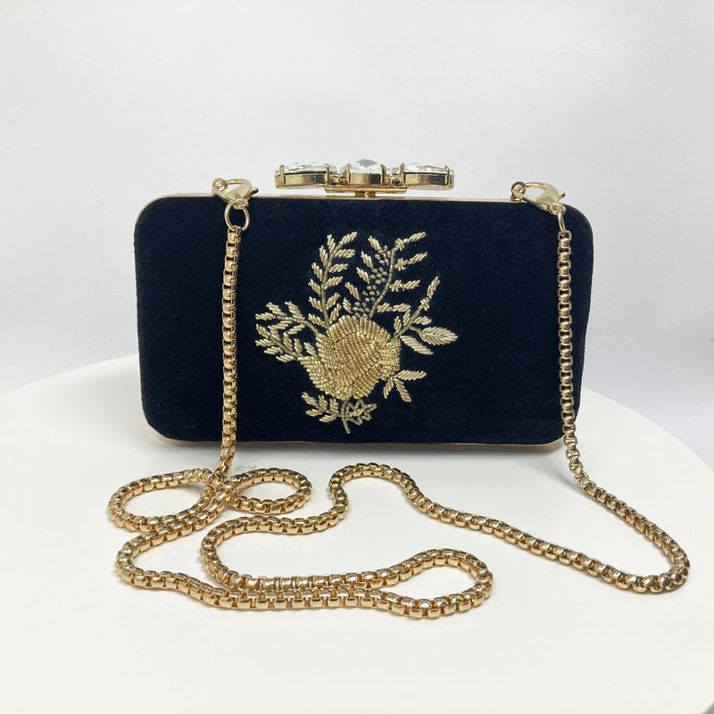 Gold Rose Velvet Clutch Handbag