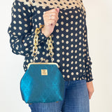 Zok and Zaari Green Brocade Brass Frame wrist handbag