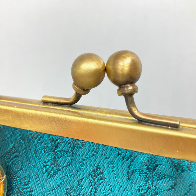 Zok and Zaari Green Brocade Brass Frame wrist handbag