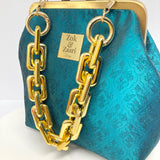 Zok and Zaari Green Brocade Brass Frame wrist handbag